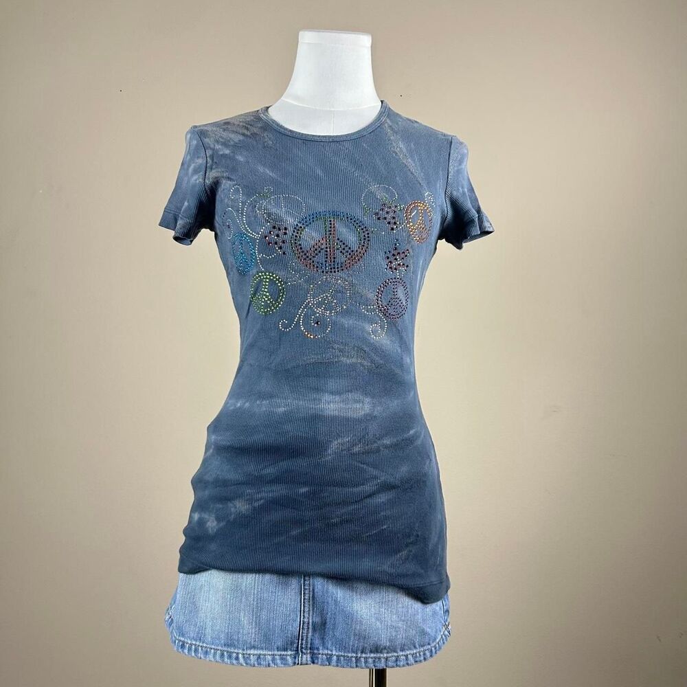 Sledge USA Rhinestone Y2K Peace Sign Tee
